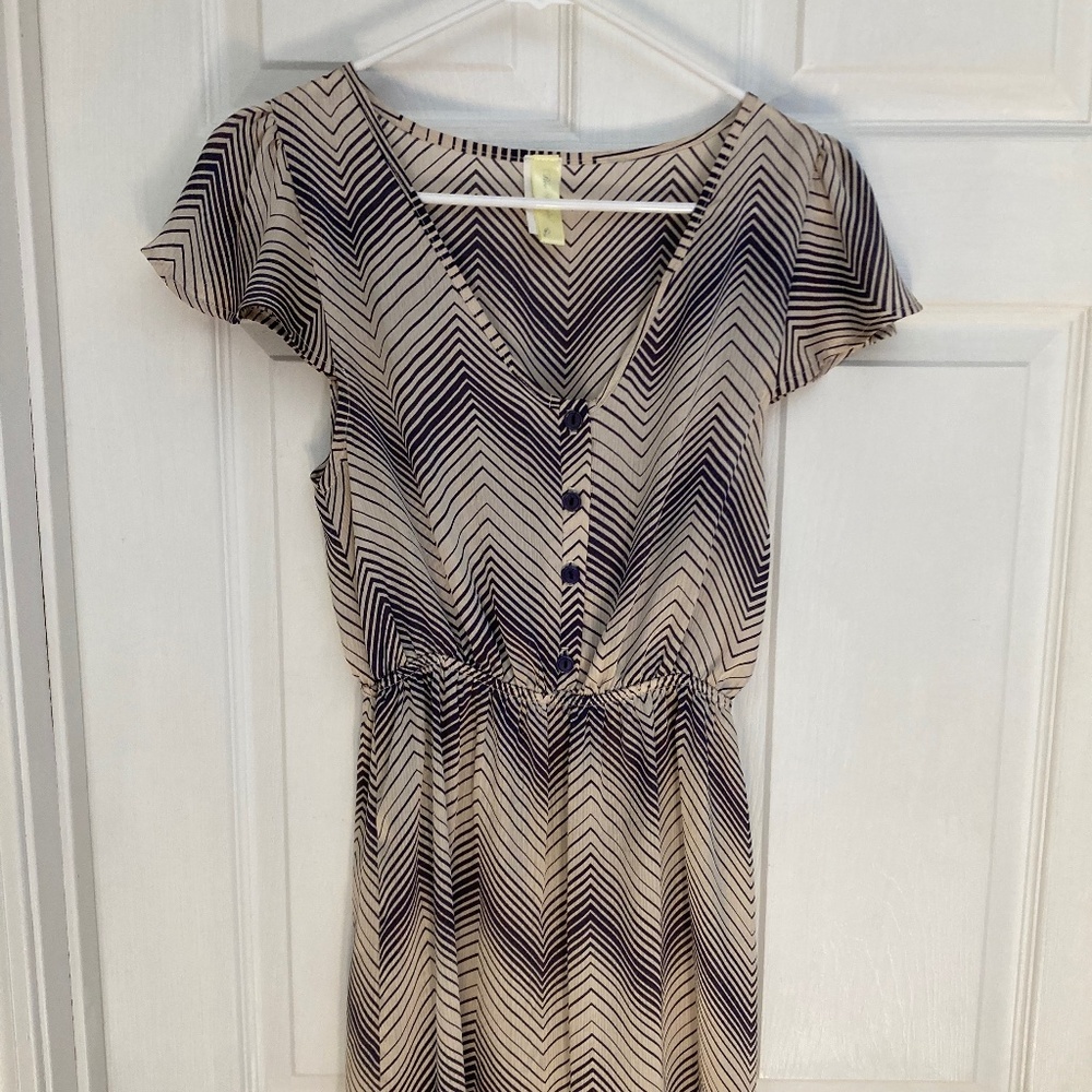 Vintage Silk A-line Bee Stitched Chevron Dress Small
